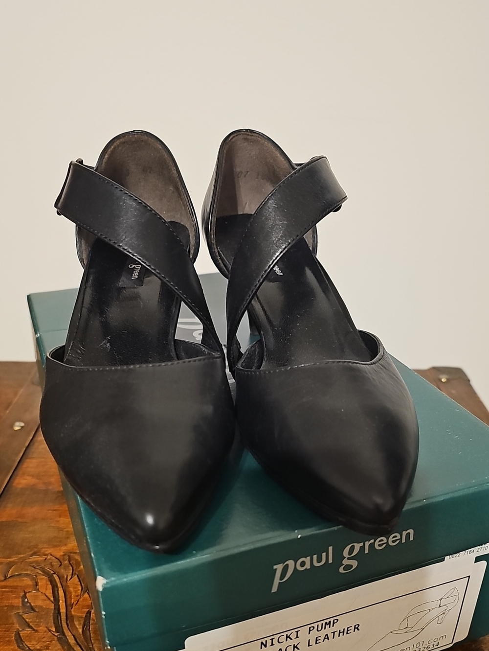 Paul Green Black Pointed Leather Cross-Strap Pumps